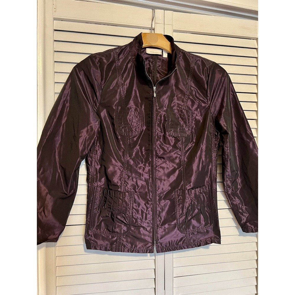CHICO'S Size 0 Women's Size Small S Shirt Top Full Zip Jacket Iridescent Purple